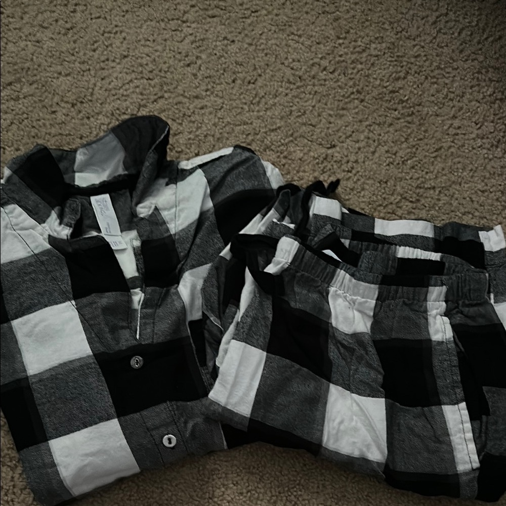 Stars Above Black and White Pajama Set Buffalo Check